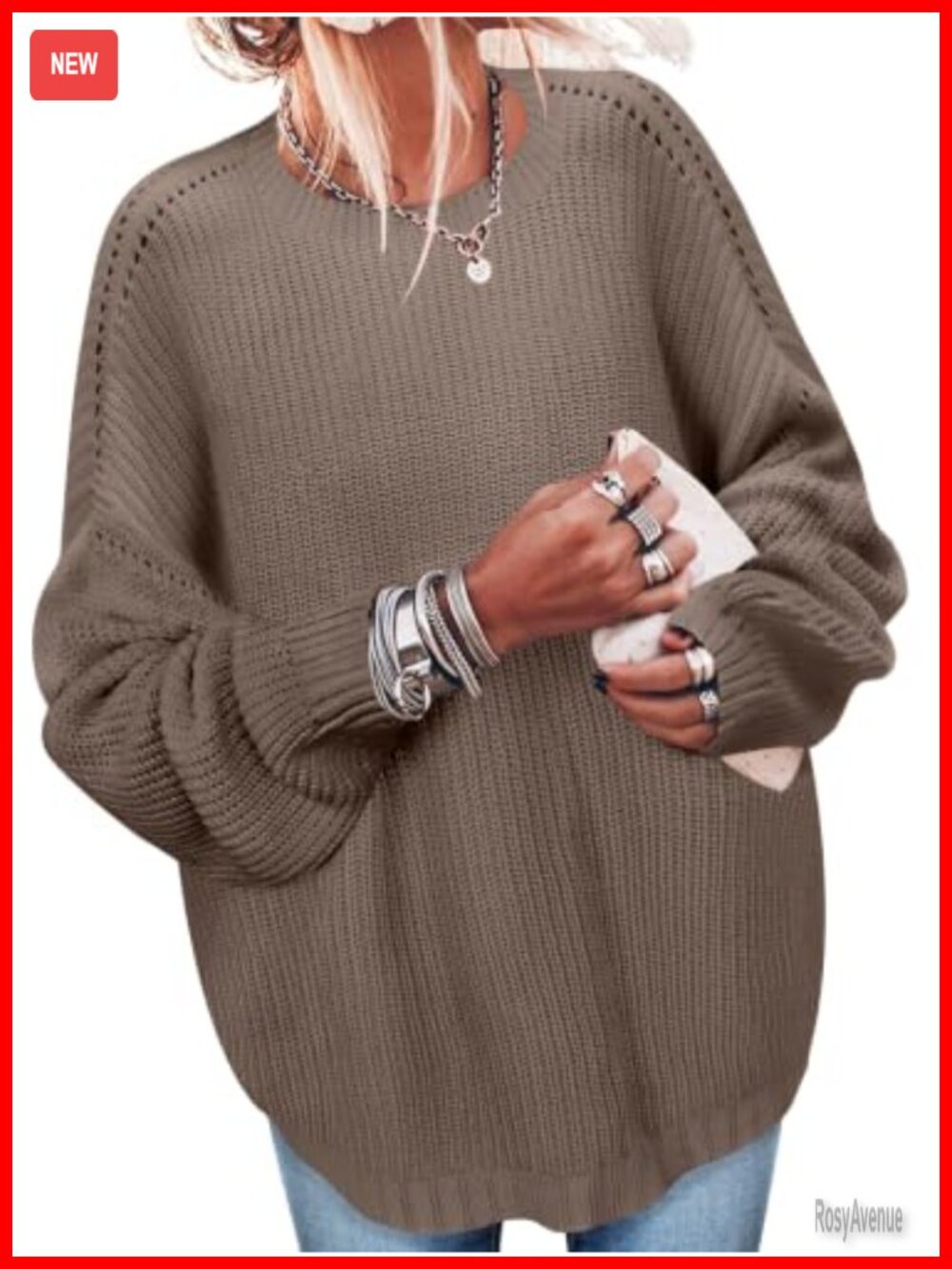 Women Oversized Knit Ribbed Tunic Sweater 100% Acrylic Pullover